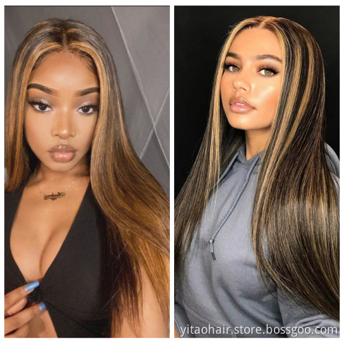 Wholesale price  piano color  Synthetic Hair Wigs With Highlights  Pre-Plucked T lace Wig Big Factory Stock